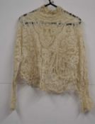 A lady's Edwardian bobbin lace shirt / jacket, with high neck collar and scalloped cuffs