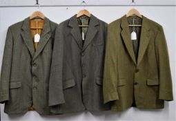 Three gentleman's tweed jackets, to include a 100% cashmere jacket by Elgins of Scotland, approx.