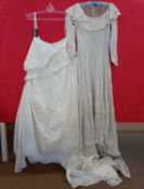 Two wedding dresses, to include a cream satin beaded gown by Alexia Coutoure, size 18, with
