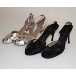 A pair of lady's black satin slingbacks by Donna Karen (worn by with original label to sole, RRP: £