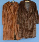Two lady's brown fur coats and an ermin stole, (3)