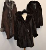 A lady's mink 3/4 length fur jacket, with shawl collar and hood, together with another fur jacket