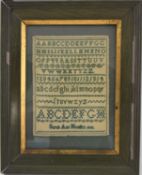 An early 19th century needlework sampler, with alphabet and numerals, named 'Sarah Ann Handley,