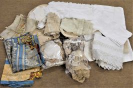 A mixed lot of assorted machine and hand made lace and linens, some with additional embroidered
