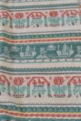 A pair of mid-20th century woven cotton curtains with South American inspired design, each approx.