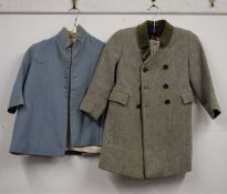 A child's Harris Tweed coat by Daniel Neals, with green tweed double breast and velvet collar,