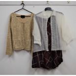 A beige lace jacket/cardigan by David Emmanuel, with single button fastening, size 14, together with