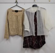 A beige lace jacket/cardigan by David Emmanuel, with single button fastening, size 14, together with