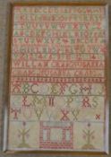 A needlework sampler, with rows of alphabetical letters and numerals, named 'Willam Crig, Susanna