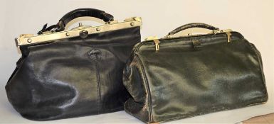 A gladstone bag by Albert Barker Ltd., New Bond Street London, in green leather and gilt metal