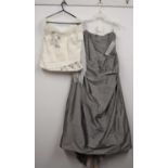 Linea Raffaelli: a grey silk strapless gown, with fitted bodice, lightly ruched sides and back
