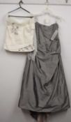Linea Raffaelli: a grey silk strapless gown, with fitted bodice, lightly ruched sides and back