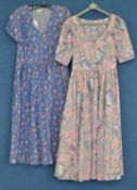 Two c.1980's Laura Ashley pastel floral cotton dresses, size 14 and size 12, (2)