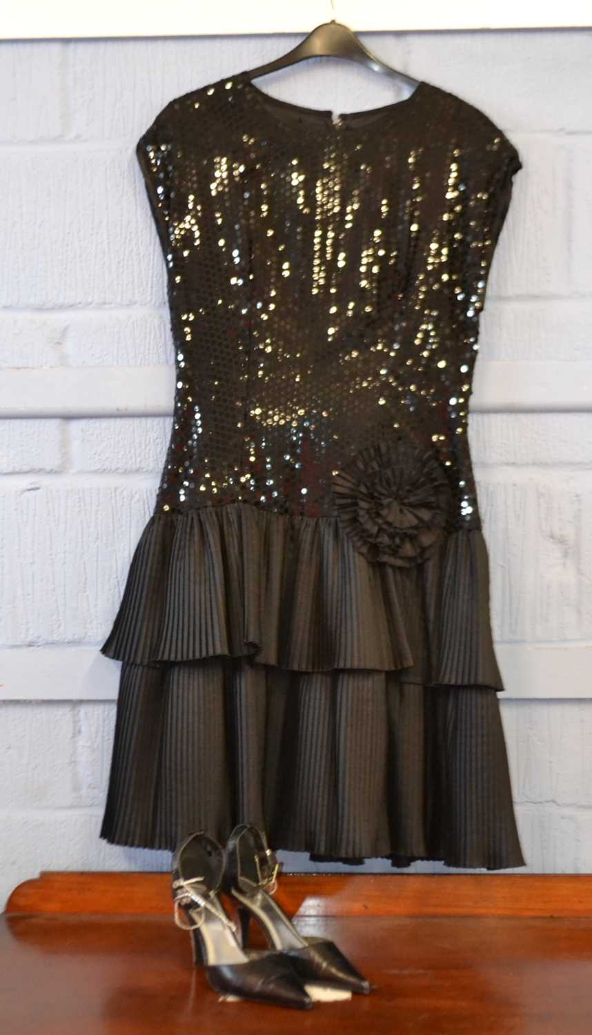 A c.1980's/90's black sequin and ruffled cocktail dress by John Charles, size 14, together with a - Image 2 of 5