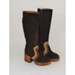 A pair of 1970's brown suede platform boots, size 39