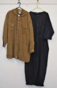 A green silk parka by SAKS, Fifth Avenue, size M, together with an oversized navy blue cotton