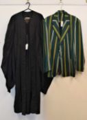 A gentleman's sports jacket, with green ground and yellow and cream double stripe, chrome buttons,