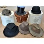 A quantity of gentlemans hat to include a bowler hat by Lock & Co., boxed, a tweed hat by Lock & Co,