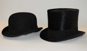 A top hat by Robert Heath, Knightsbridge, in later wooden box, together with a bowler hat by