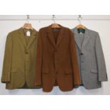 Three gentleman's suits to include a brown corduroy suit by HUGO by Hugo Boss, with single