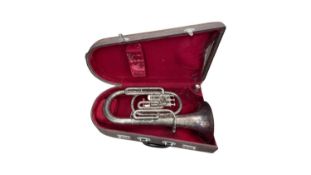 A Lark (China) E-flat tenor horn, with one mouth piece in hard carry case
