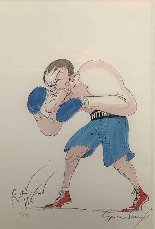 Gerald Scarfe (British, b.1936), 'Ricky Hatton', limited edition chromolithograph, numbered 17/100