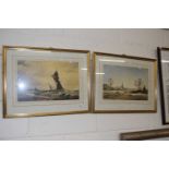 John Snelling, Norwich Cathedral and Putting out to Sea, watercolours, framed and glazed (2)