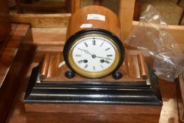 Late 19th or early 20th Century mantel clock in walnut and ebonised case