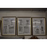 Group of three needlework pictures by Mary Haynes, Doric Order, Ionic Order and Corithian Order,