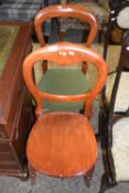 Pair of stained beech balloon back kitchen chairs