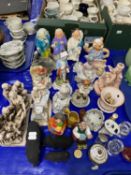 Mixed Lot: Various assorted ceramic figures, elephants, candle holders etc