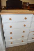 Modern white and pine topped five drawer chest, 75cm wide