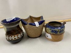 Mixed Lot: Small Royal Doulton stone ware condiment pot together with a further Doulton Lambeth vase