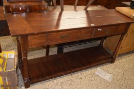 Reproduction light oak two drawer hall table, 160cm wide