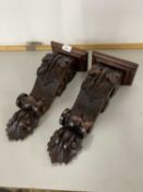 Pair of carved oak wall brackets