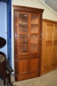 Large 20th Century mahogany corner cabinet with glazed top section and cupboard base