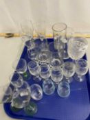 Tray of various assorted drinking glasses