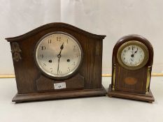 An early 20th Century oak cased mantel clock together with a further mahogany cased mantel clock