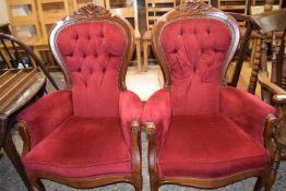 Pair of Victorian style button back armchairs