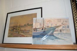 Brian Bowen, Ships in Harbour, watercolour, unframed together with Fishermen at Riverside Docks,