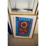 Coloured print, Sunflower, framed and glazed