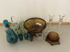 Mixed Lot: Various assorted glass wares to include reproduction air twist stem cordial glasses,