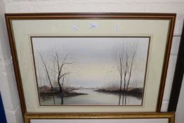 Mike Tuddenham, study of a river scene, watercolour, framed and glazed