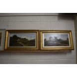 F Challer, a pair of studies of country cottages, oil on canvas, gilt framed