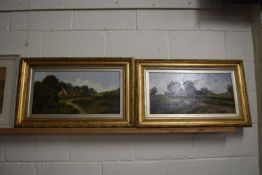 F Challer, a pair of studies of country cottages, oil on canvas, gilt framed