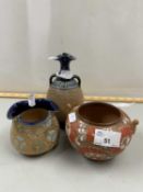Mixed Lot: Doulton Slaters double handle vase, Doulton Lambeth vase with frilled rim and a further
