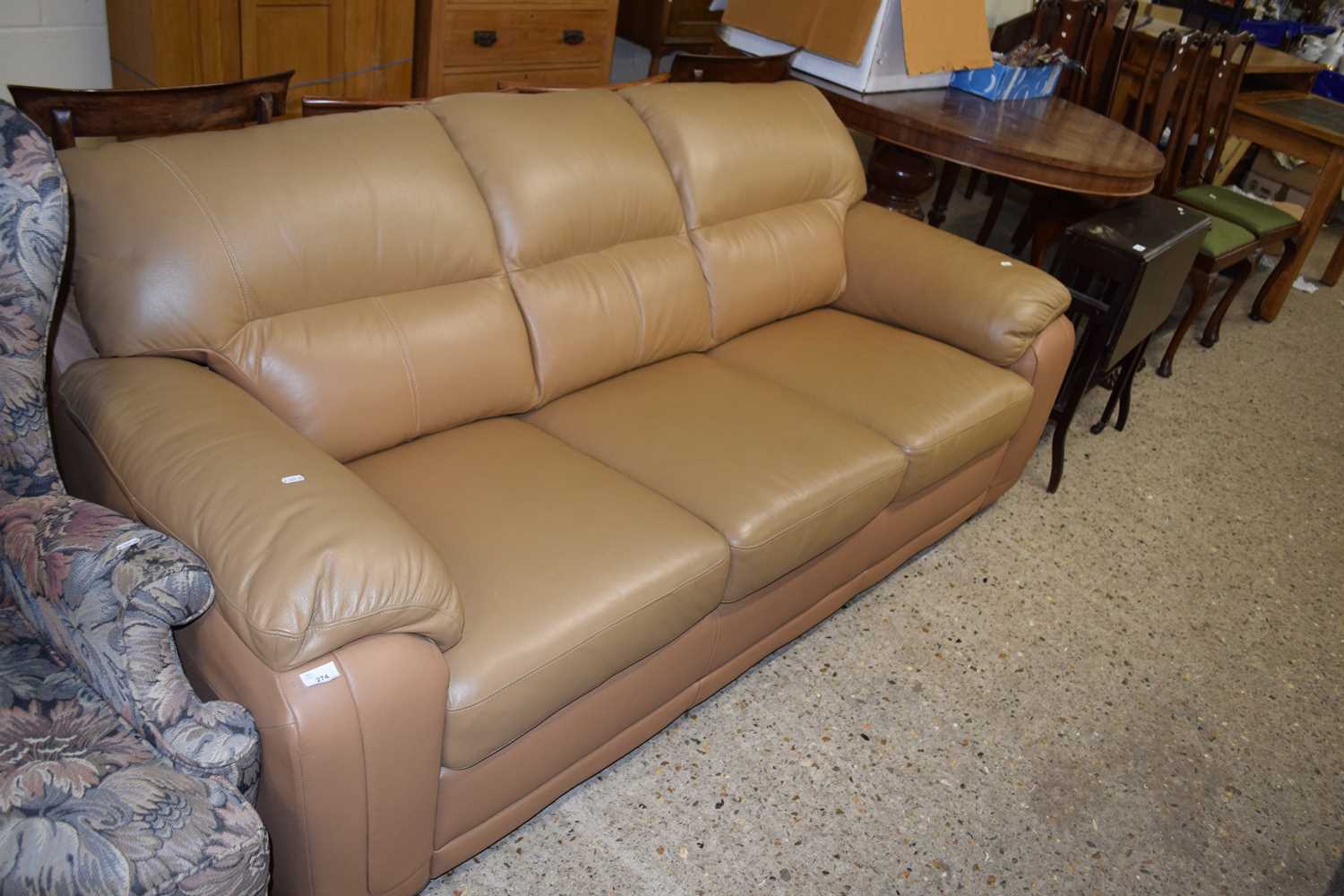 Brown leather three seater sofa