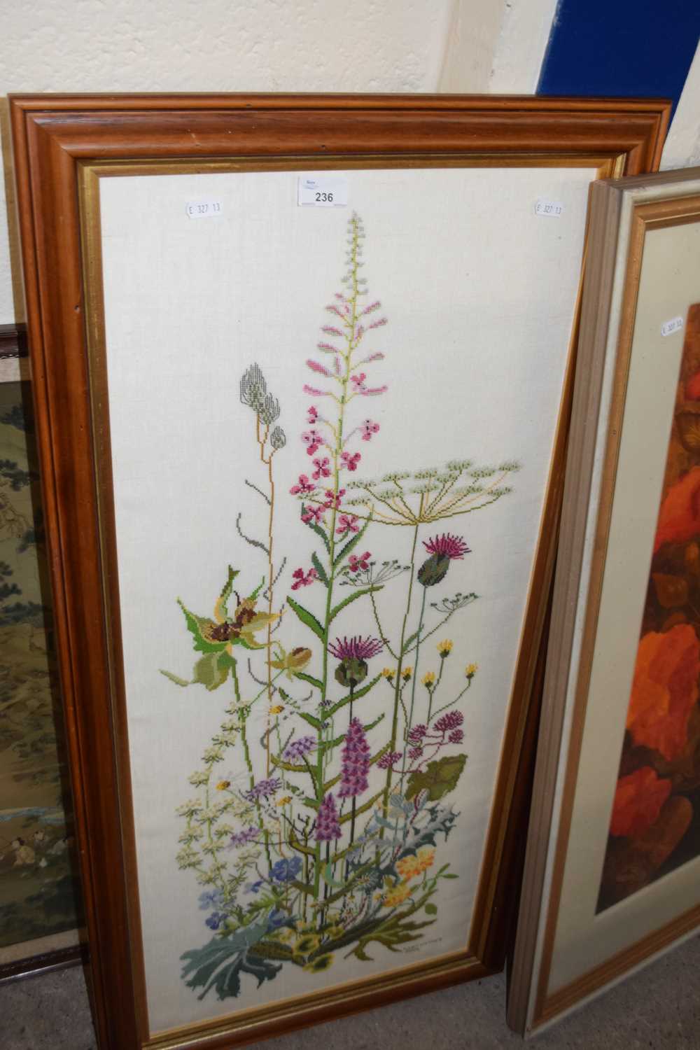 Large needlework picture of wild flowers