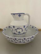 Blue and white wash bowl and jug