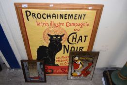 Reproduction Chat Noir advertising print together with a further Cadillac advertising mirror and one